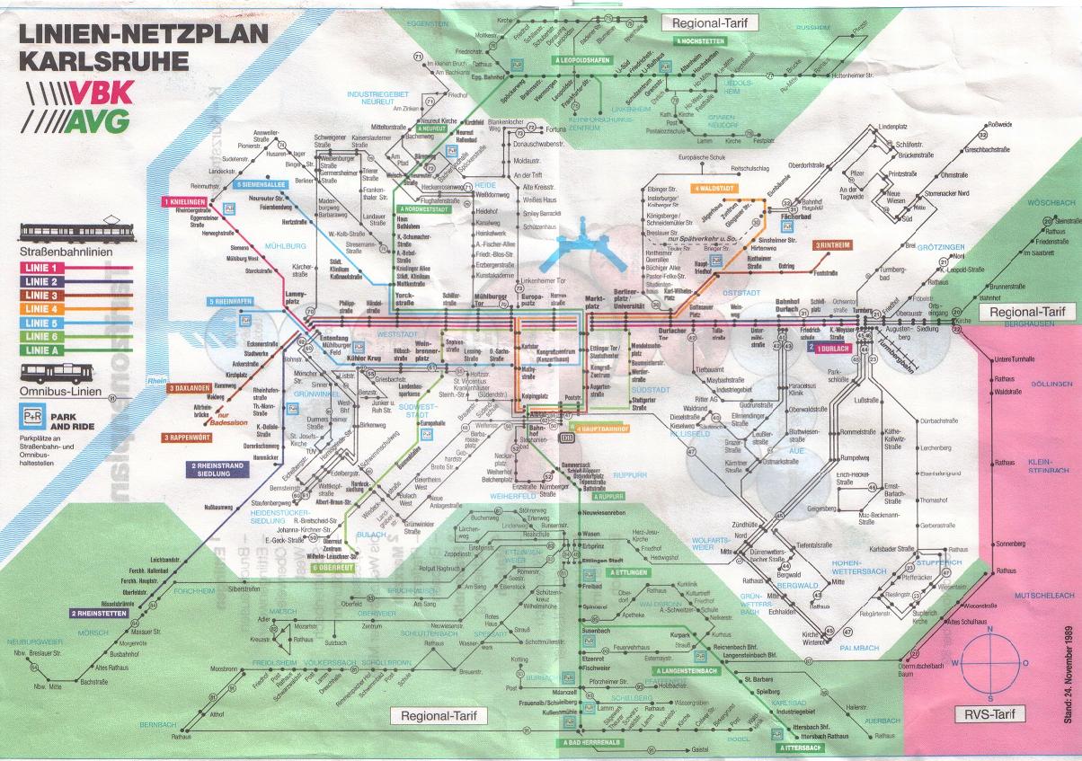 Liniennetzplan Karlsruhe 1989