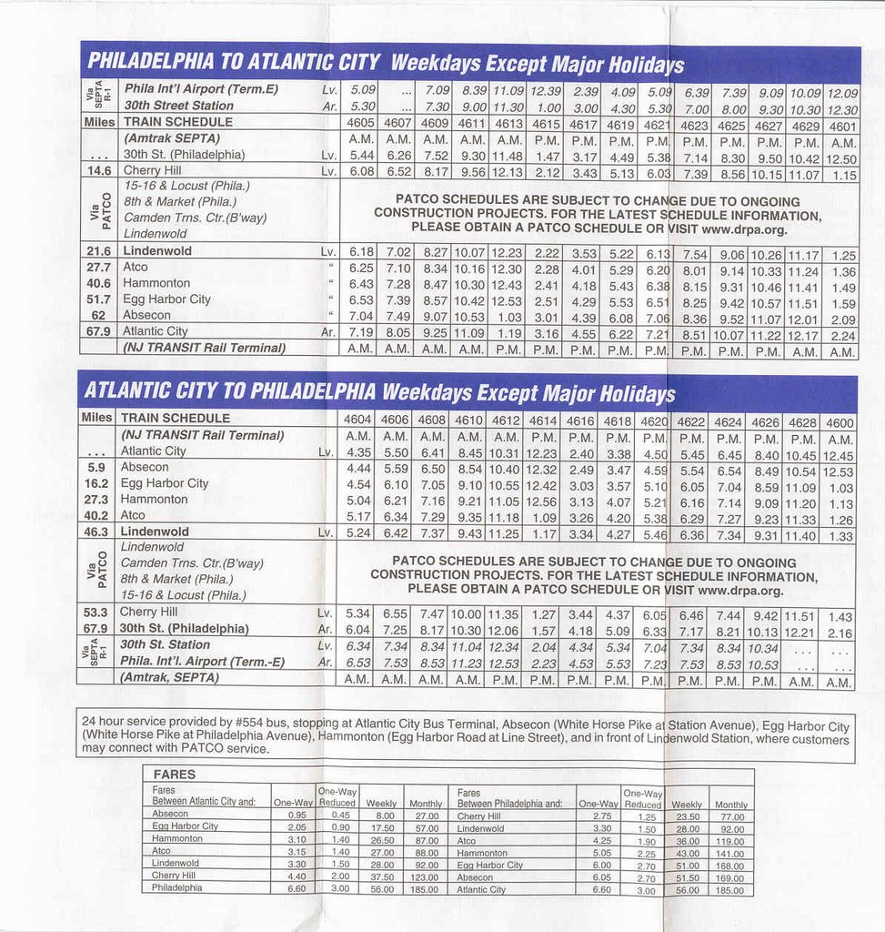 Fahrplan Atlantic City - Philadelphia
