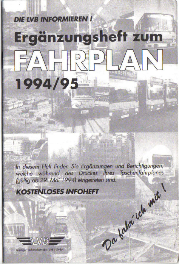 Ergenzungsheft zum Fahrplan 1994/1995